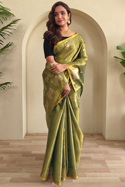 Glade Green Zari woven Banarasi Tissue Silk Saree