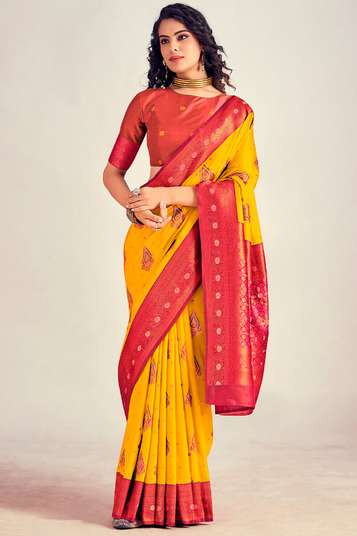 Golden Yellow Soft Banarasi Silk Saree