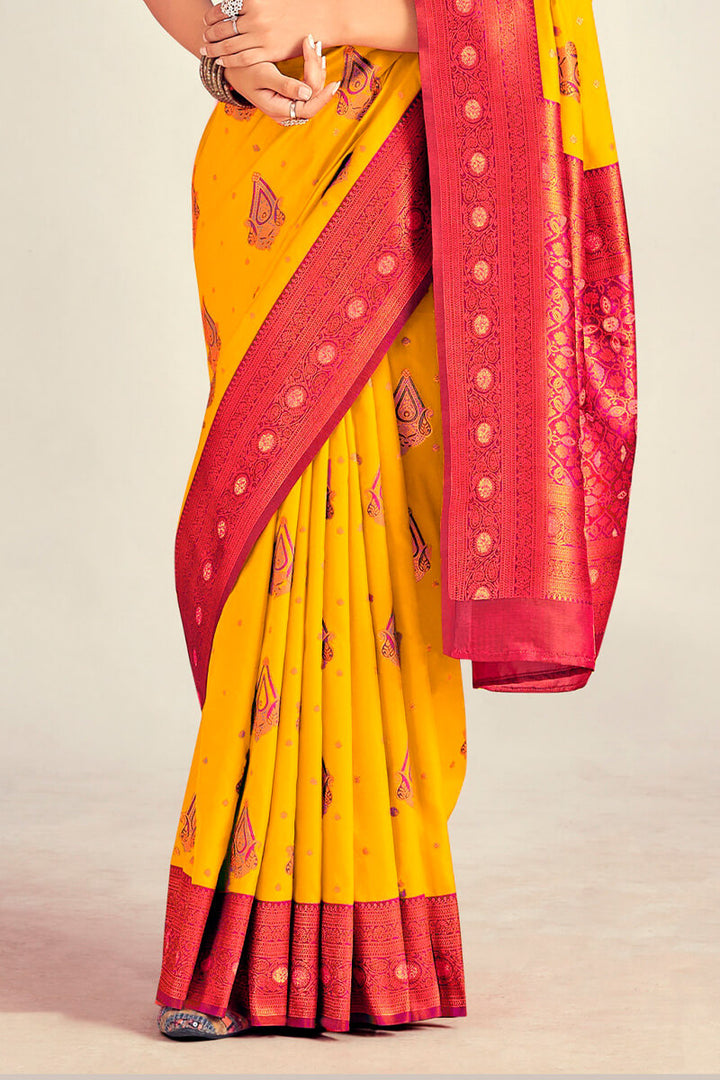 Golden Yellow Soft Banarasi Silk Saree