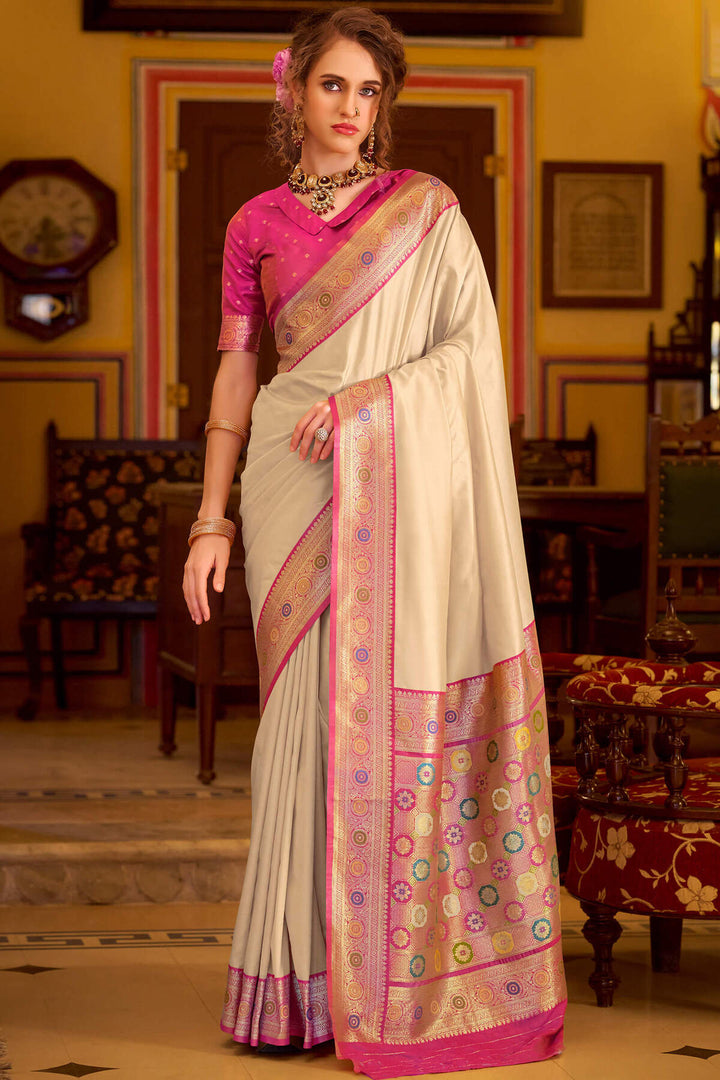 Grain Beige Soft Silk Saree