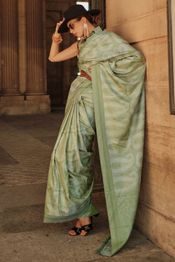 Granite Green Kanjivaram Satin Silk Saree