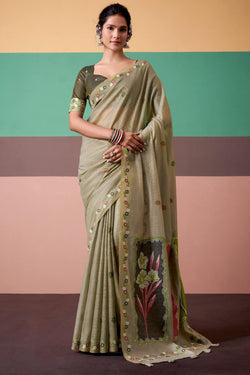 Granite Green Munga Cotton Silk Saree