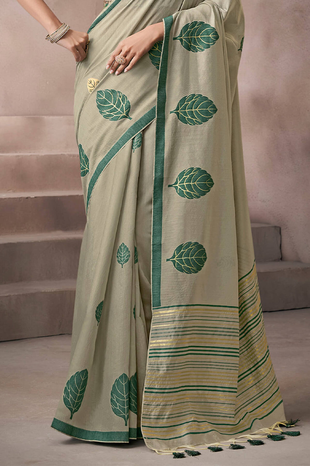 Granite Green Viscose Cotton Silk Saree with Embroidery Blouse