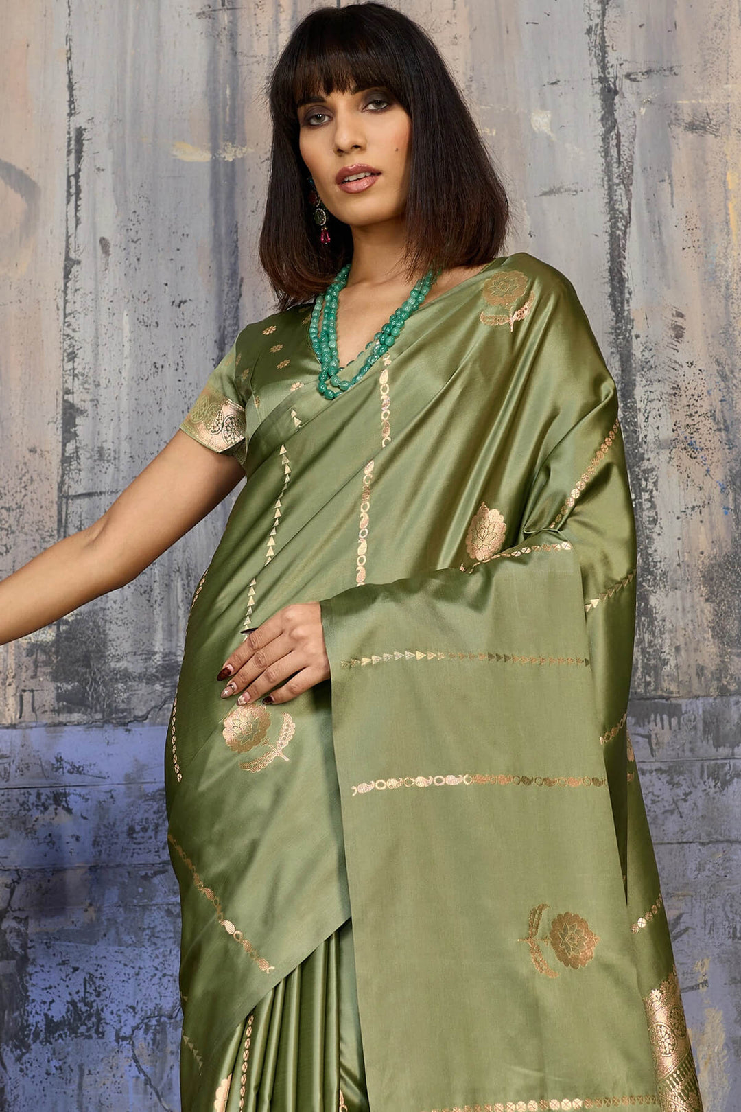Granite Green Zari woven Banarasi Satin silk saree