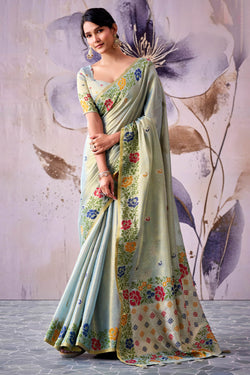 Granite Green Zari Woven Banarasi Tissue Silk Saree