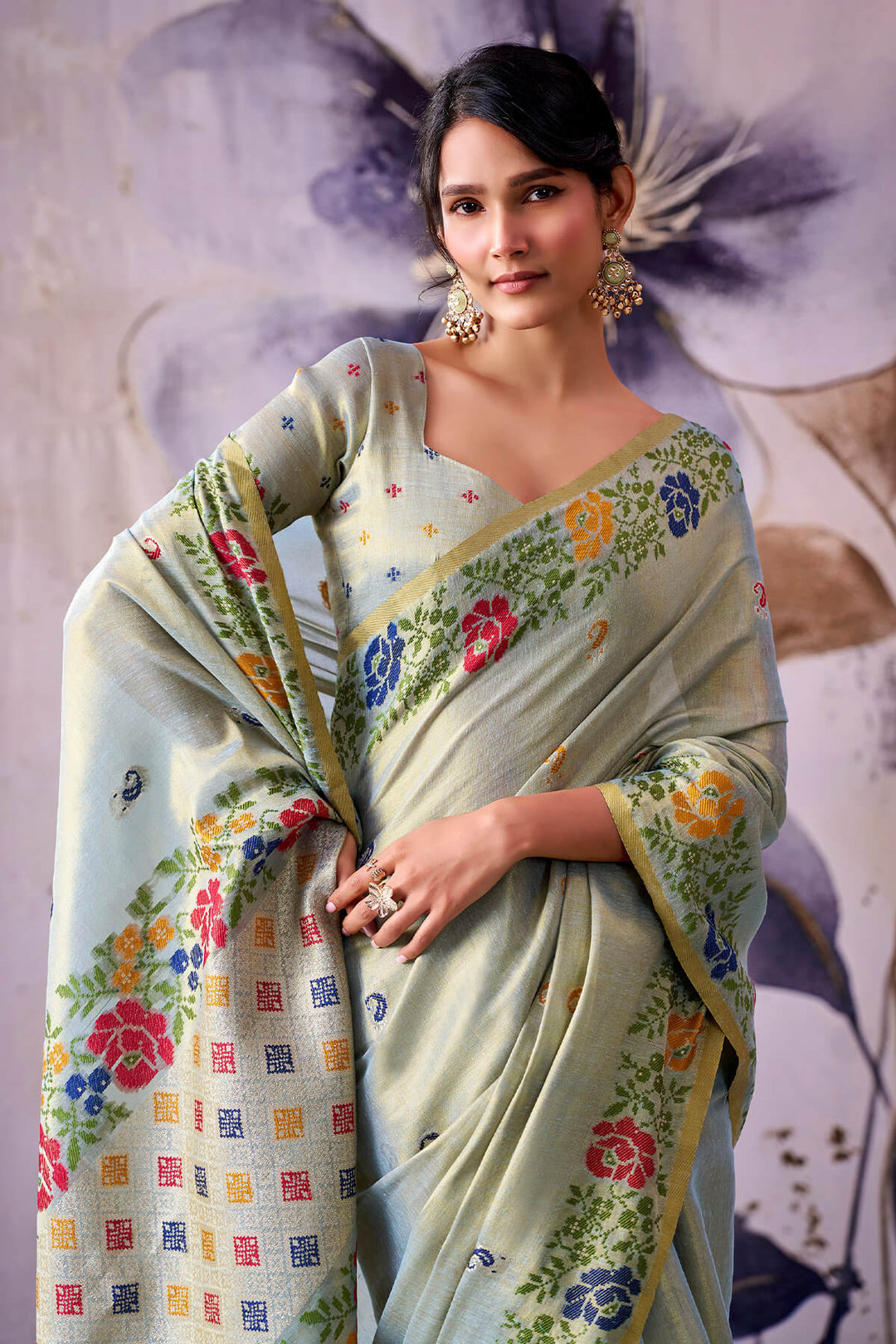 Granite Green Zari Woven Banarasi Tissue Silk Saree