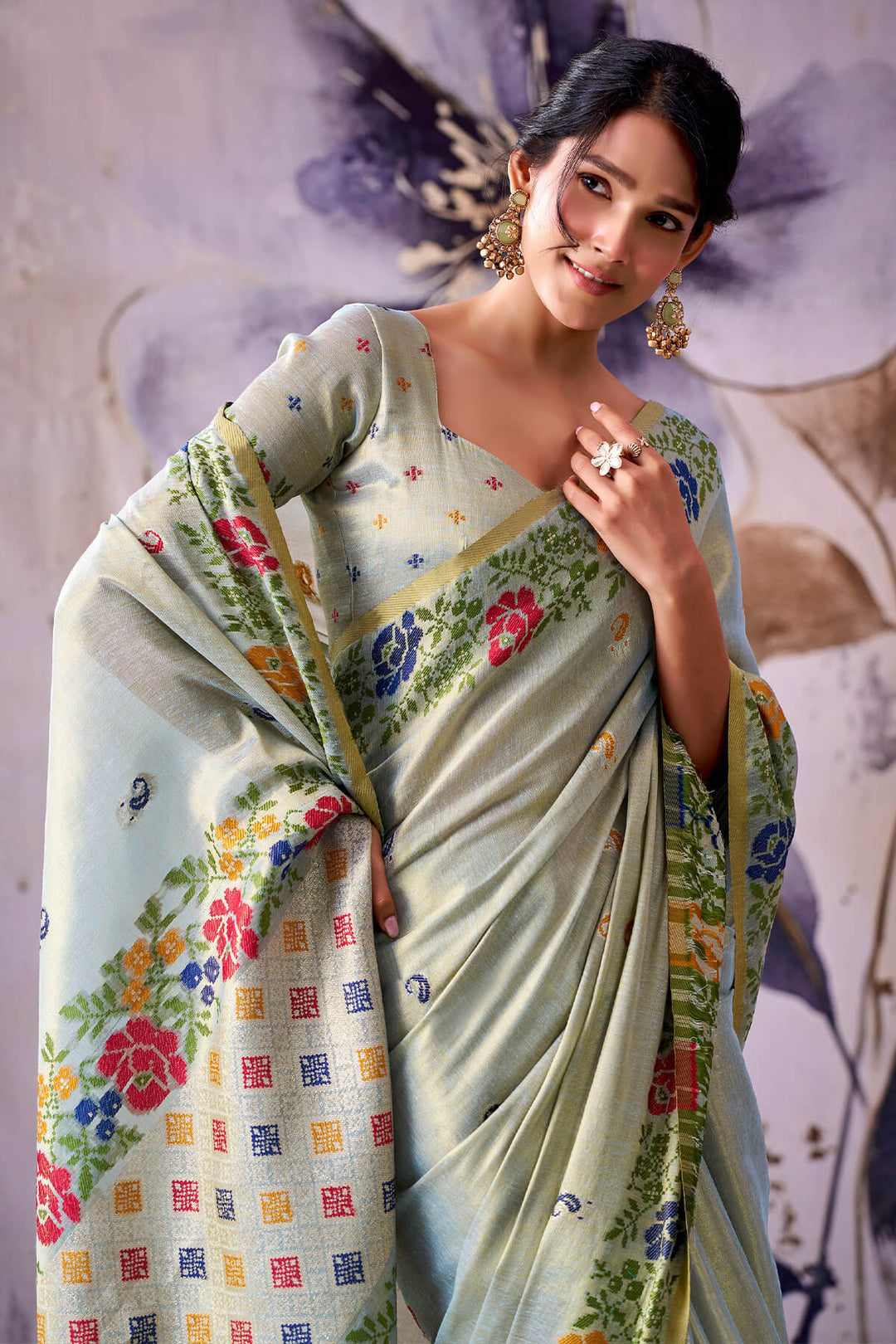 Granite Green Zari Woven Banarasi Tissue Silk Saree