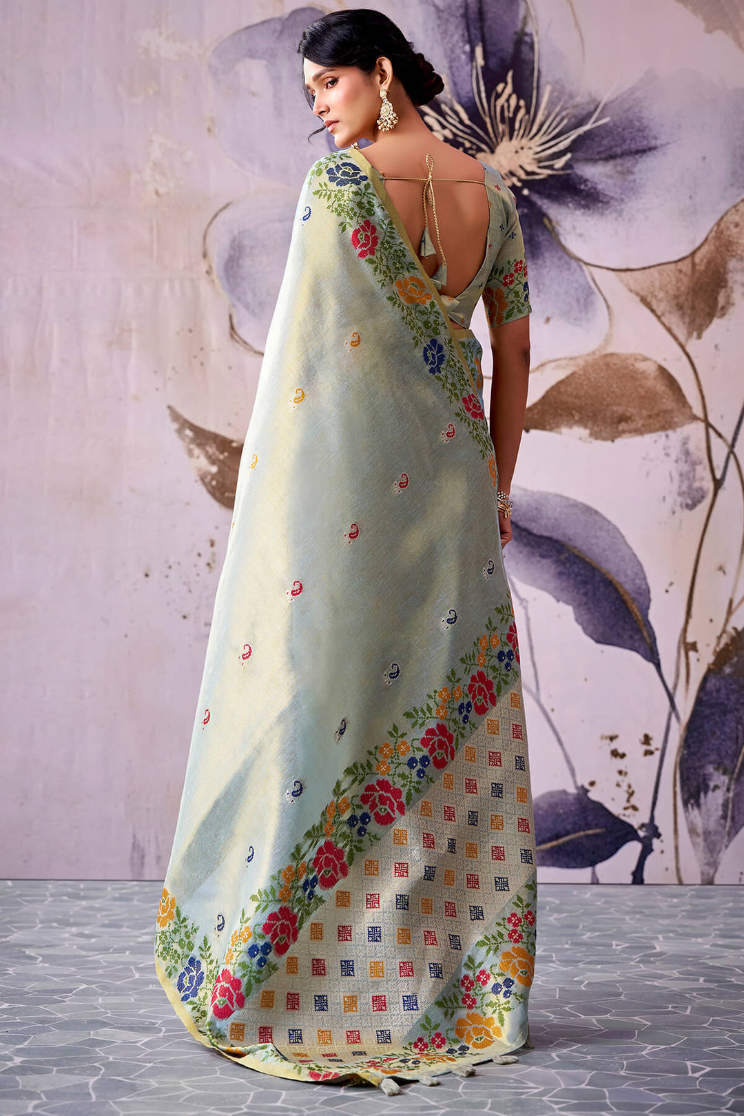 Granite Green Zari Woven Banarasi Tissue Silk Saree