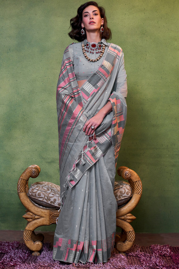 Granite Grey Cotton Silk Saree