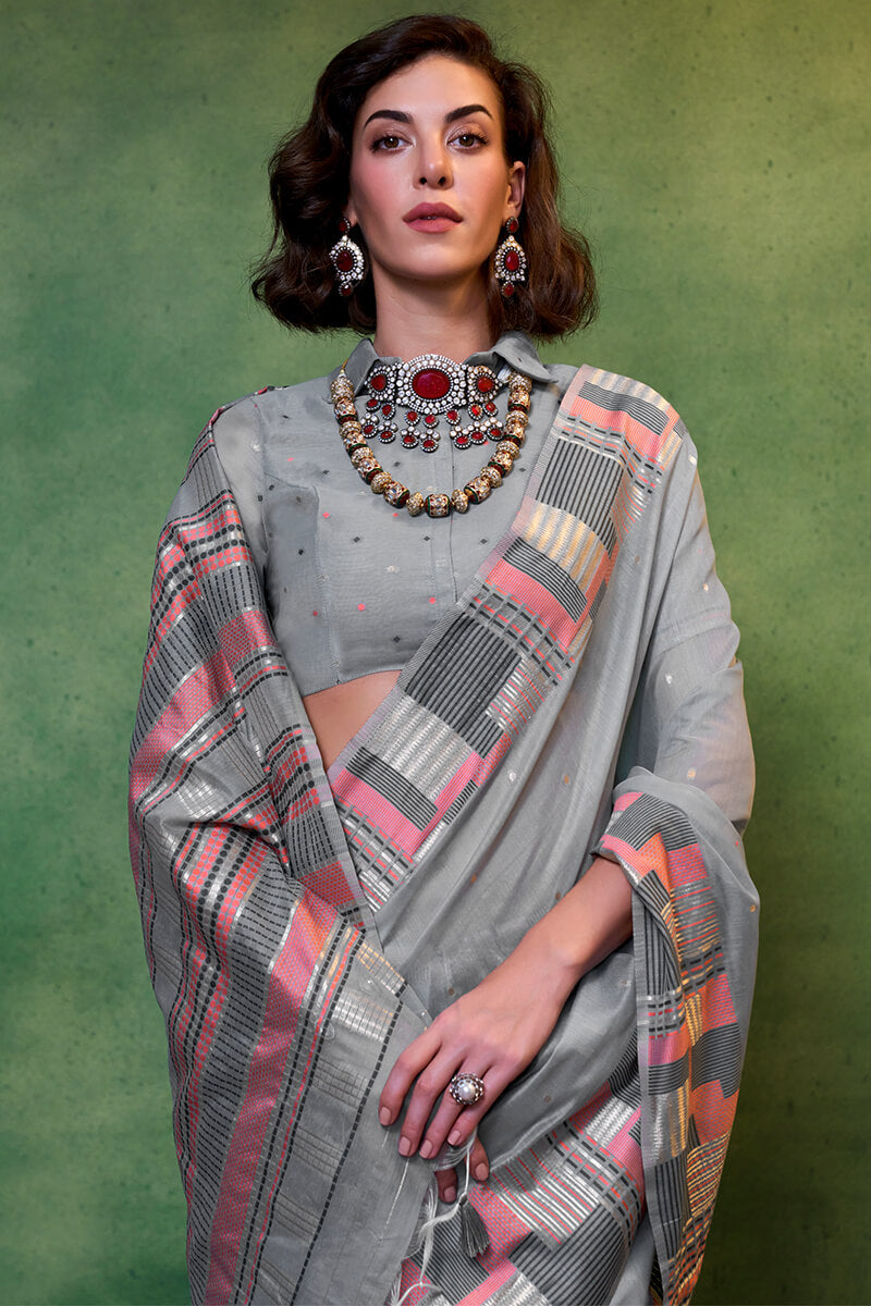 Granite Grey Cotton Silk Saree