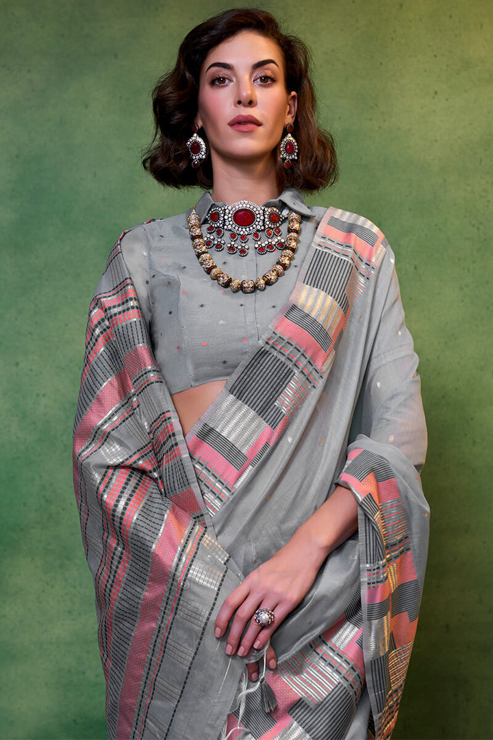 Granite Grey Cotton Silk Saree