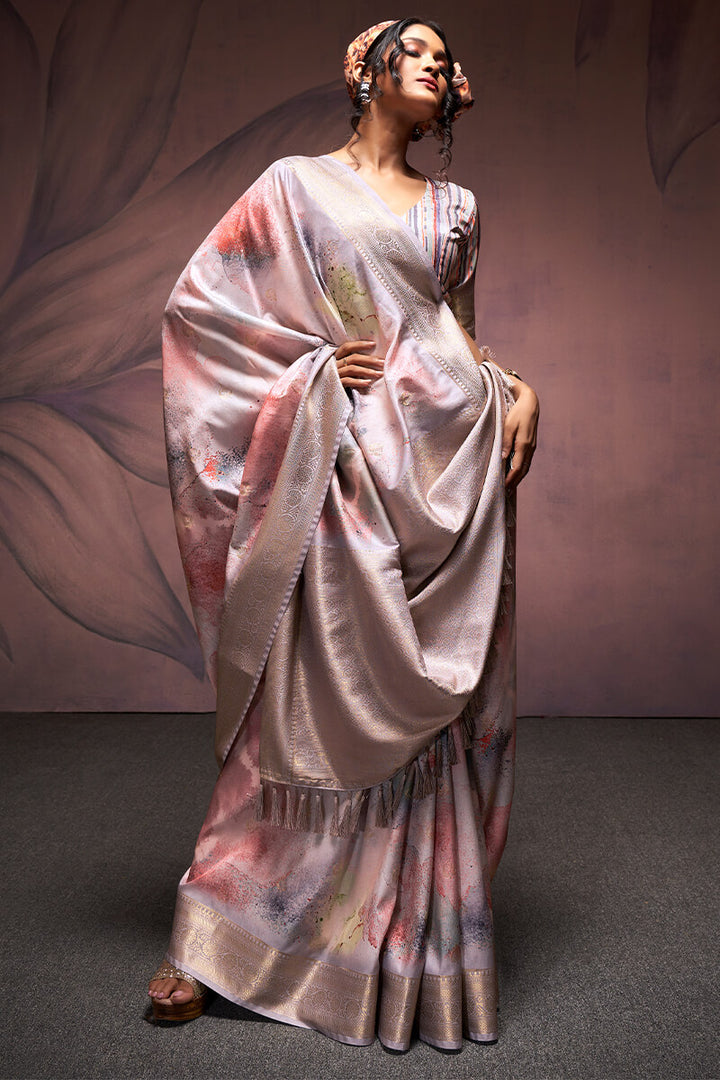 Granite Grey Printed Soft Silk Saree