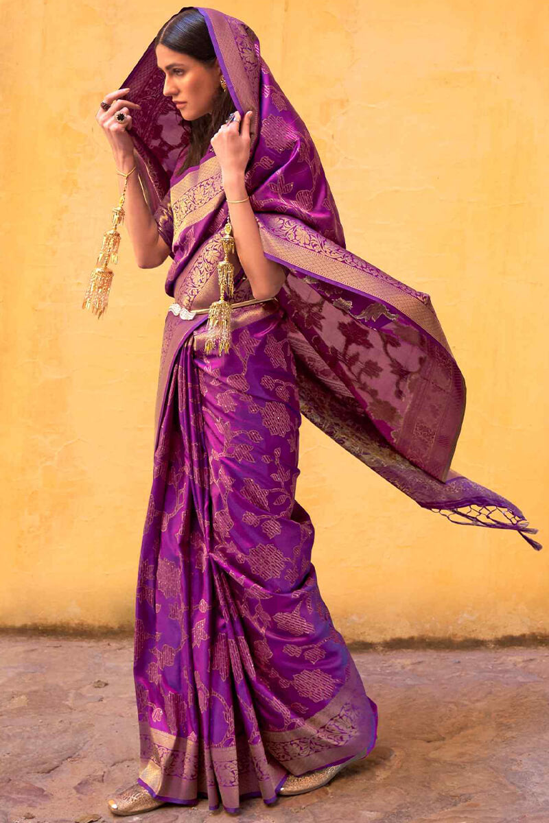 GRAPE PURPLE ZARI WOVEN TWO TONE HANDLOOM KANJIVARAM SILK SAREE –  zarikaariindia.com