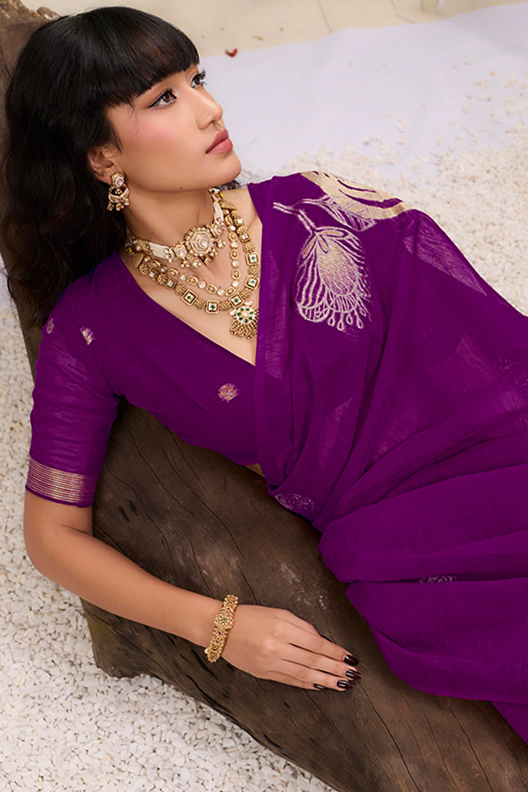 Grape Purple Munga Silk Saree