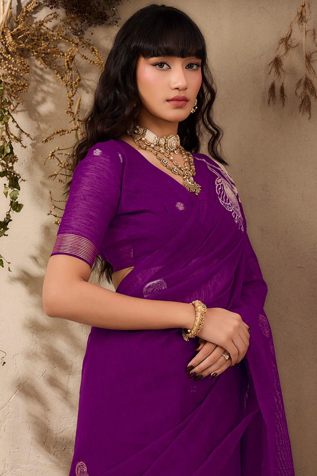Grape Purple Munga Silk Saree