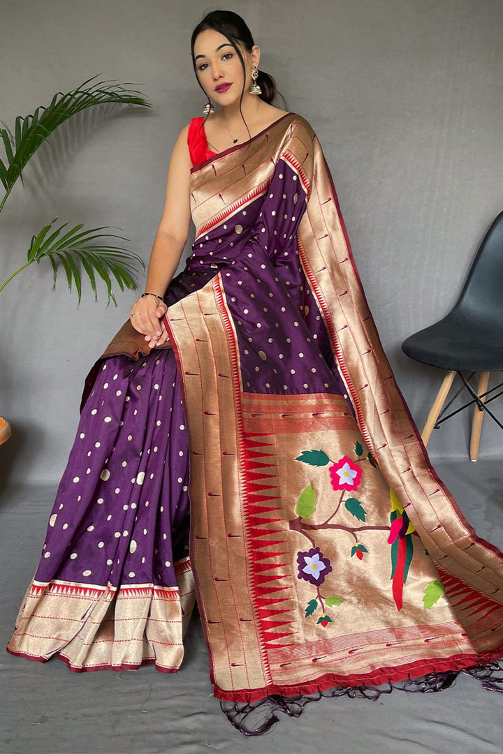 Grape Purple Paithani Silk Saree