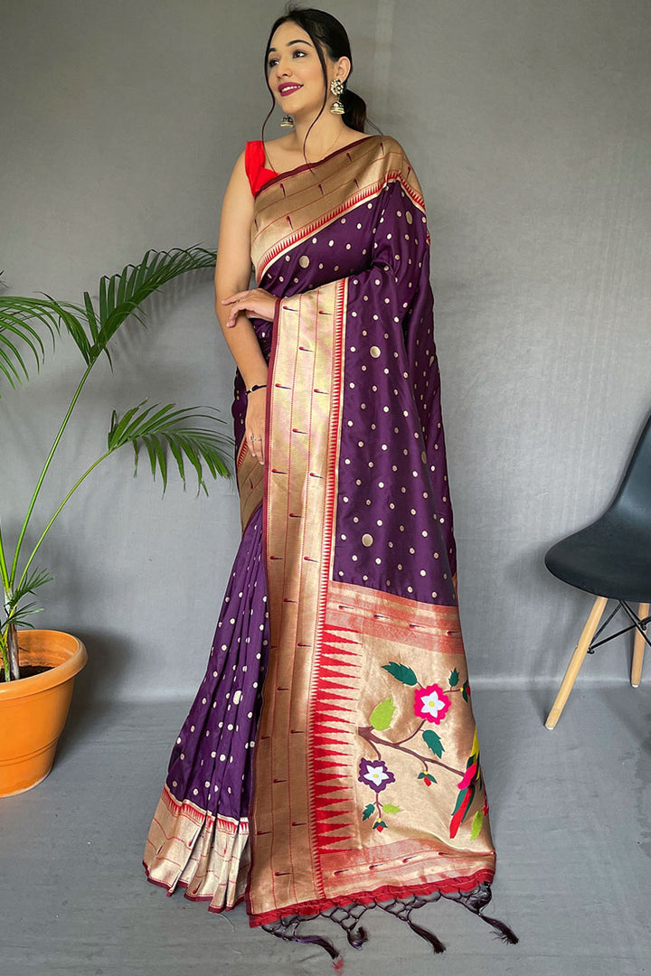 Grape Purple Paithani Silk Saree