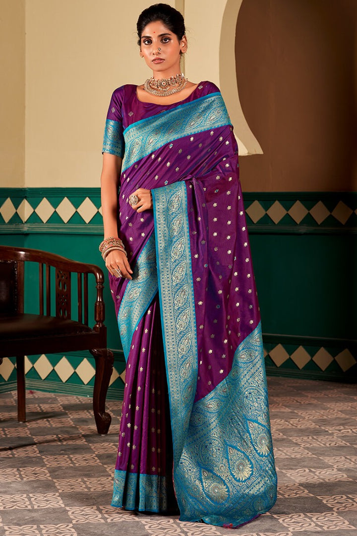 Grape Purple Soft Banarasi Silk Saree