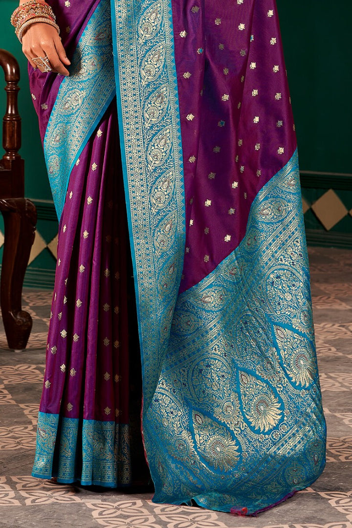 Grape Purple Soft Banarasi Silk Saree