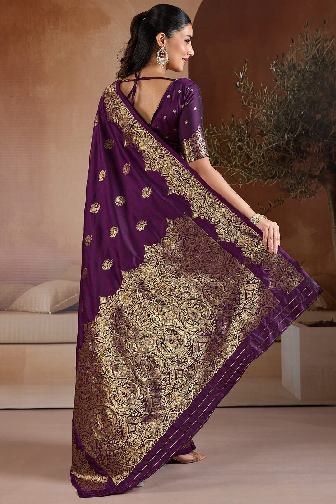Grape Purple Zari Handloom Soft Banarasi Silk Saree
