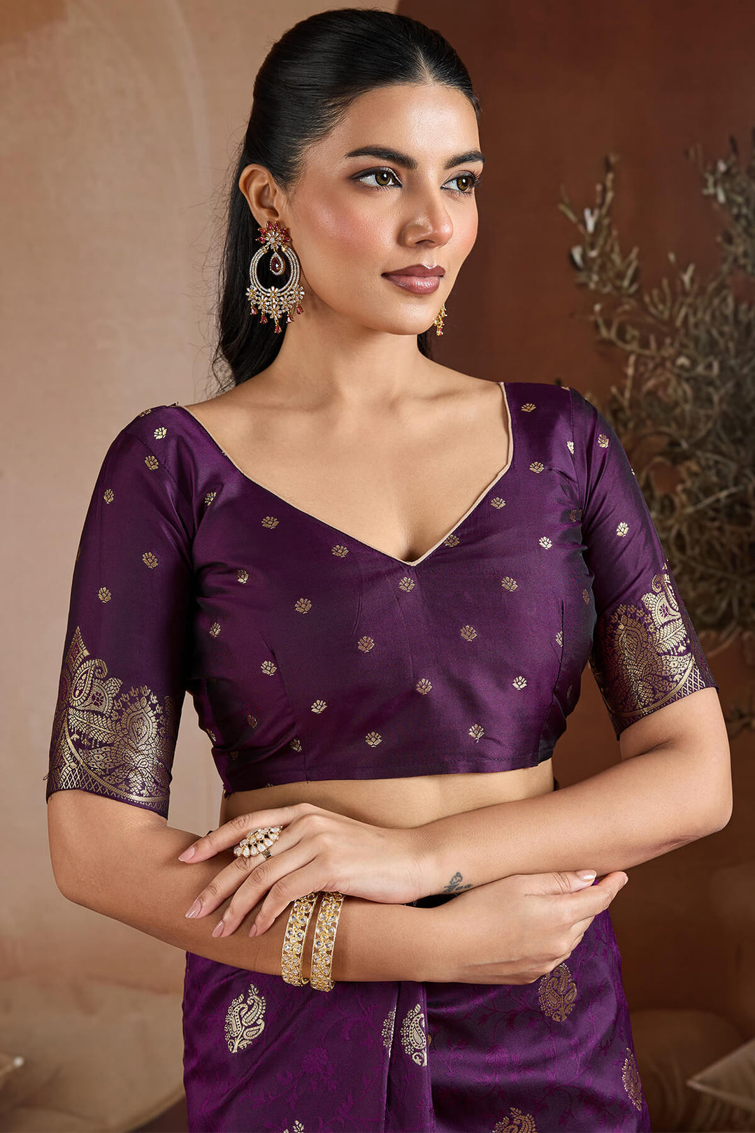 Grape Purple Zari Handloom Soft Banarasi Silk Saree