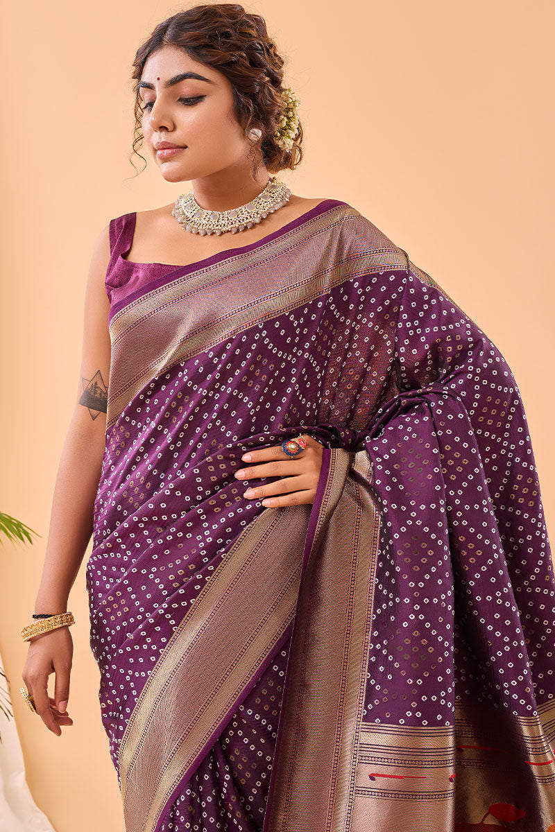 Grape Purple Zari Woven Paithani Silk Saree