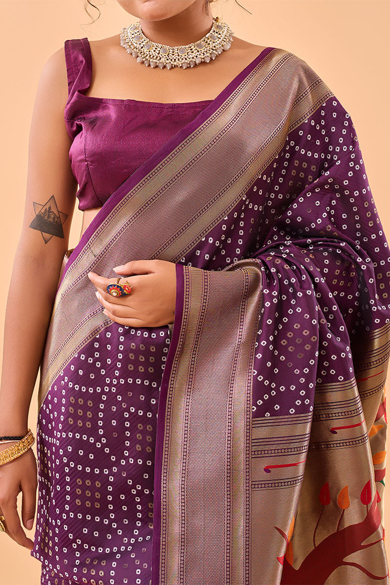 Grape Purple Zari Woven Paithani Silk Saree