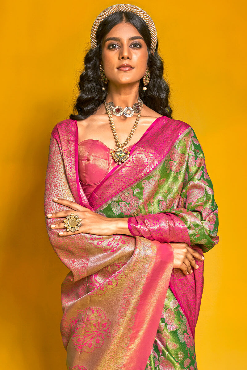 Grass Green Kanjivaram Silk Saree