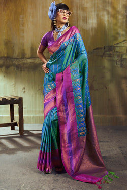 Greenish Blue Soft Pochampally Silk Saree