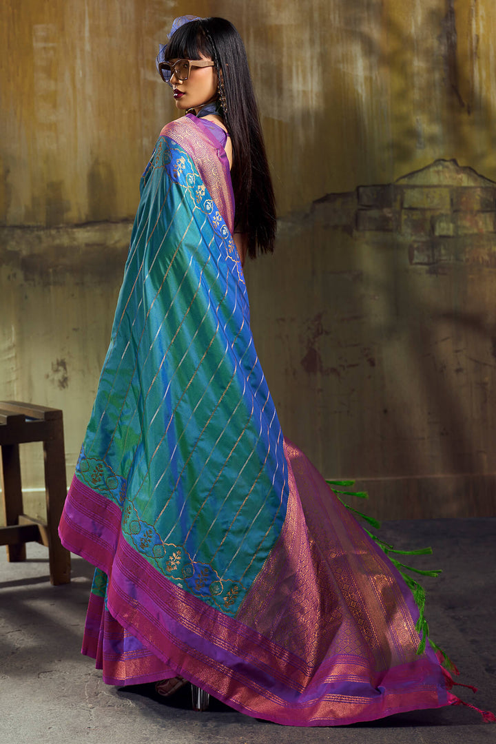 Greenish Blue Soft Pochampally Silk Saree