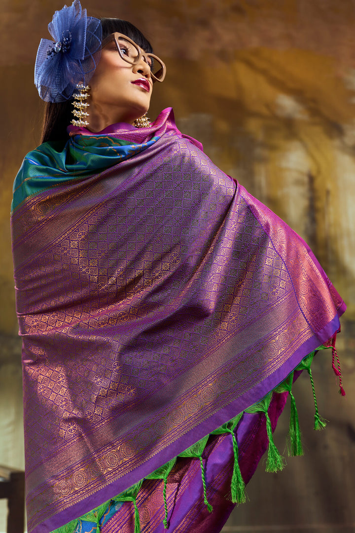 Greenish Blue Soft Pochampally Silk Saree