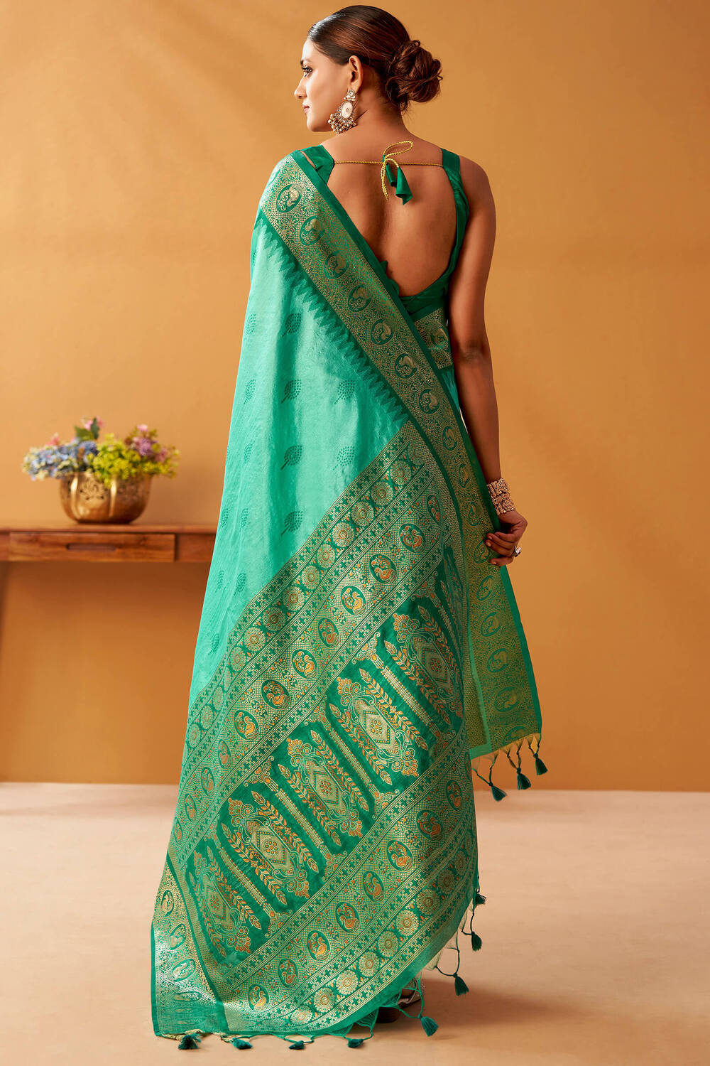 Greenish Turquoise Cotton Modal Silk Saree with Pochampally Border and Pallu