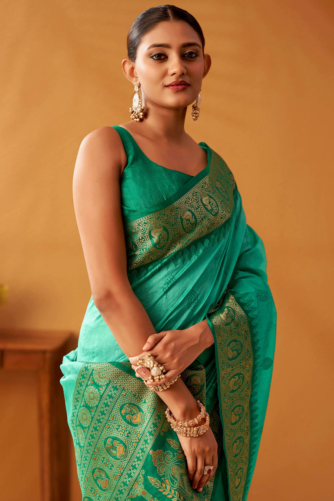 Greenish Turquoise Cotton Modal Silk Saree with Pochampally Border and Pallu