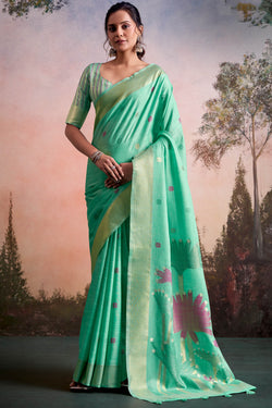 Greenish Turquoise Linen Silk Saree