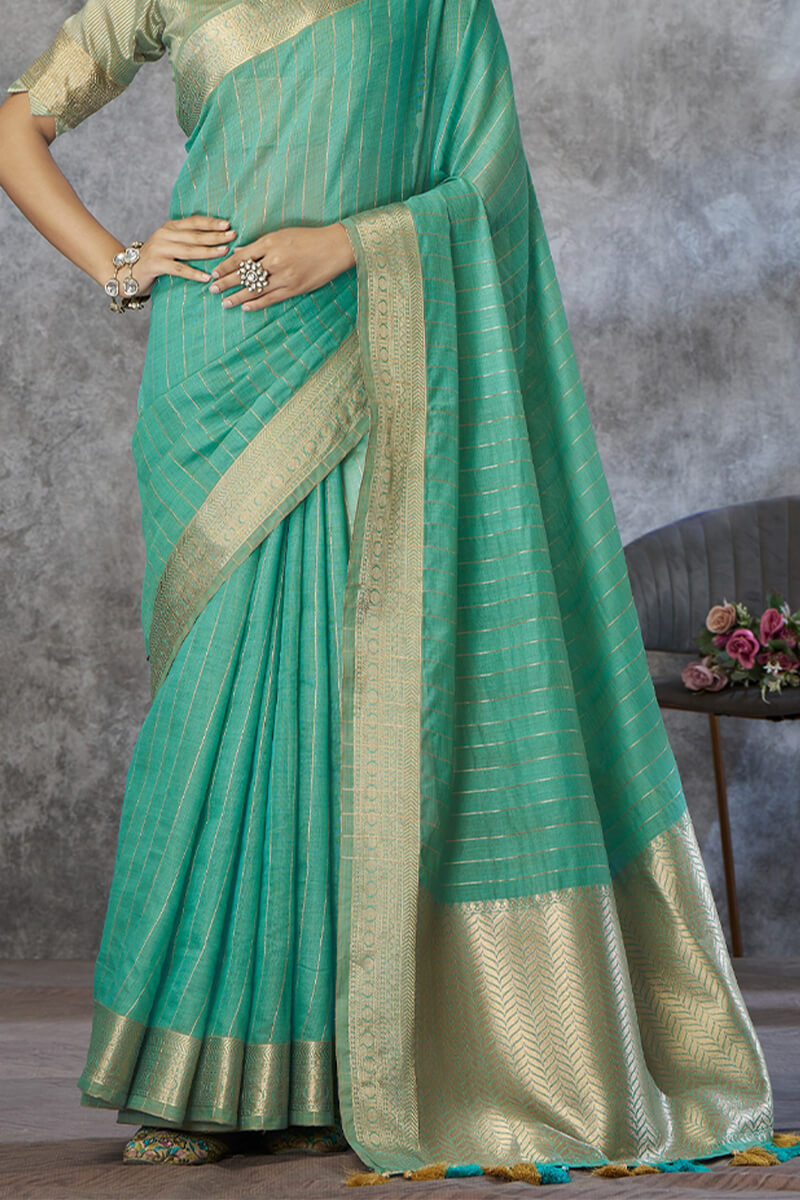 Greeny Blue Soft Linen Silk Saree