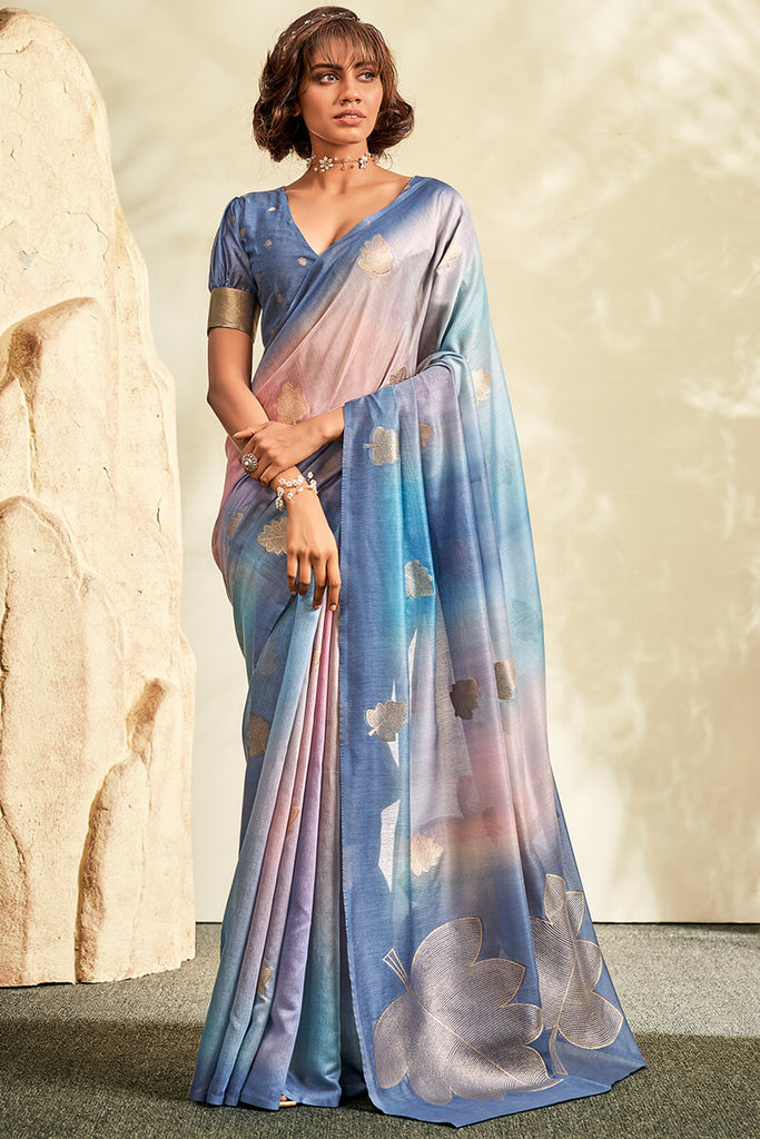 Greyish Blue Handloom Banarasi Silk Saree