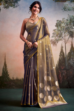 Greyish Brown Banarasi Tissue Silk Saree