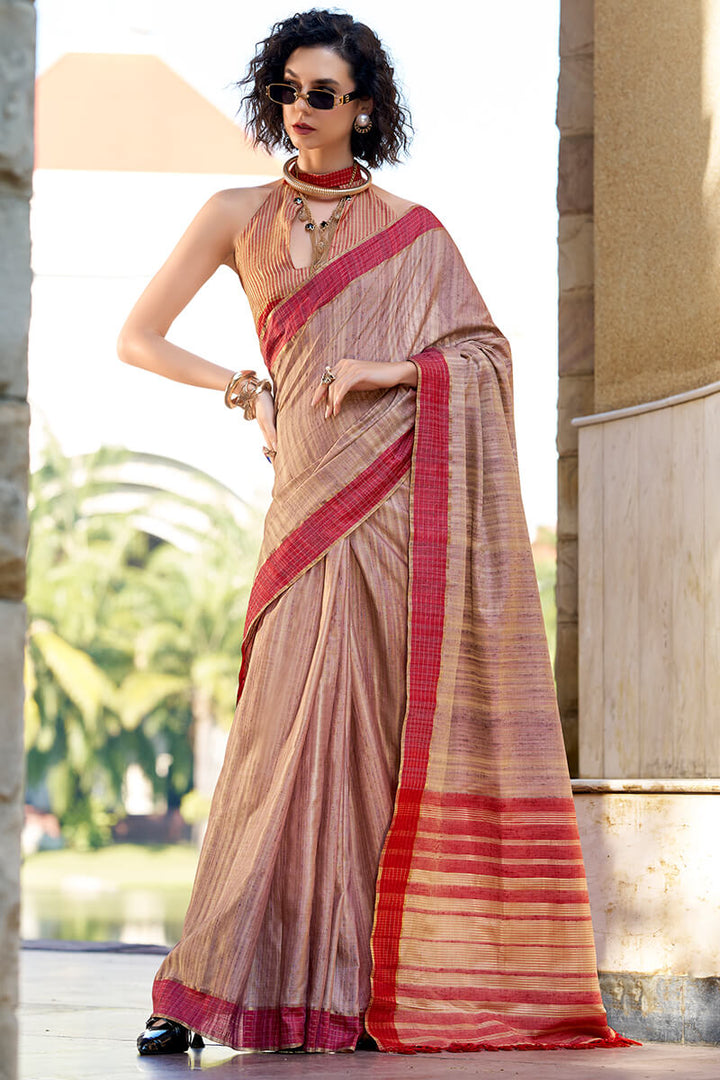 Greyish Pink Katan Silk Saree