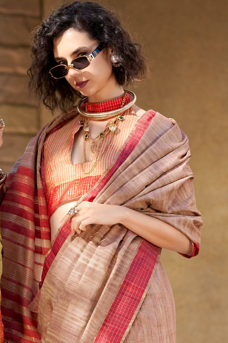 Greyish Pink Katan Silk Saree