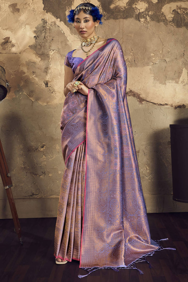 Greyish Purple Kanjivaram Silk Saree
