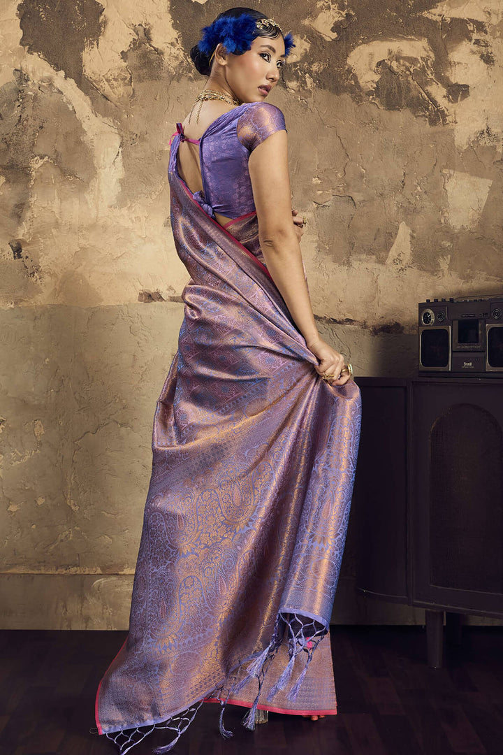Greyish Purple Kanjivaram Silk Saree