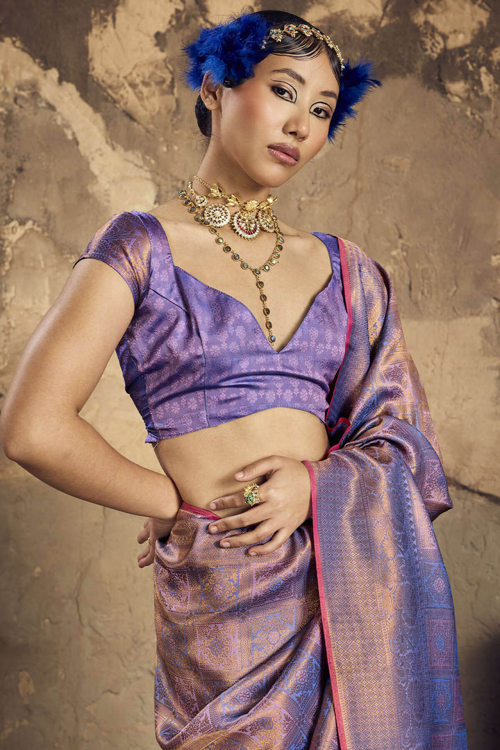 Greyish Purple Kanjivaram Silk Saree