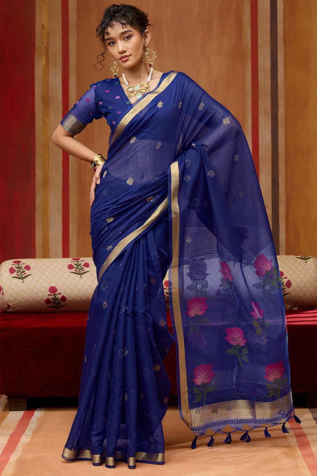 Gulf Blue Handloom Munga Cotton Saree