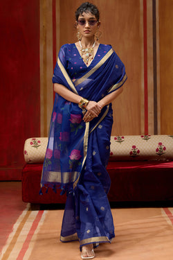Gulf Blue Handloom Munga Cotton Saree