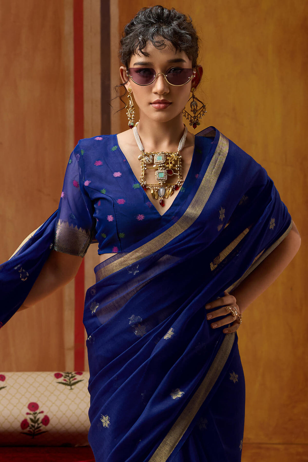 Gulf Blue Handloom Munga Cotton Saree