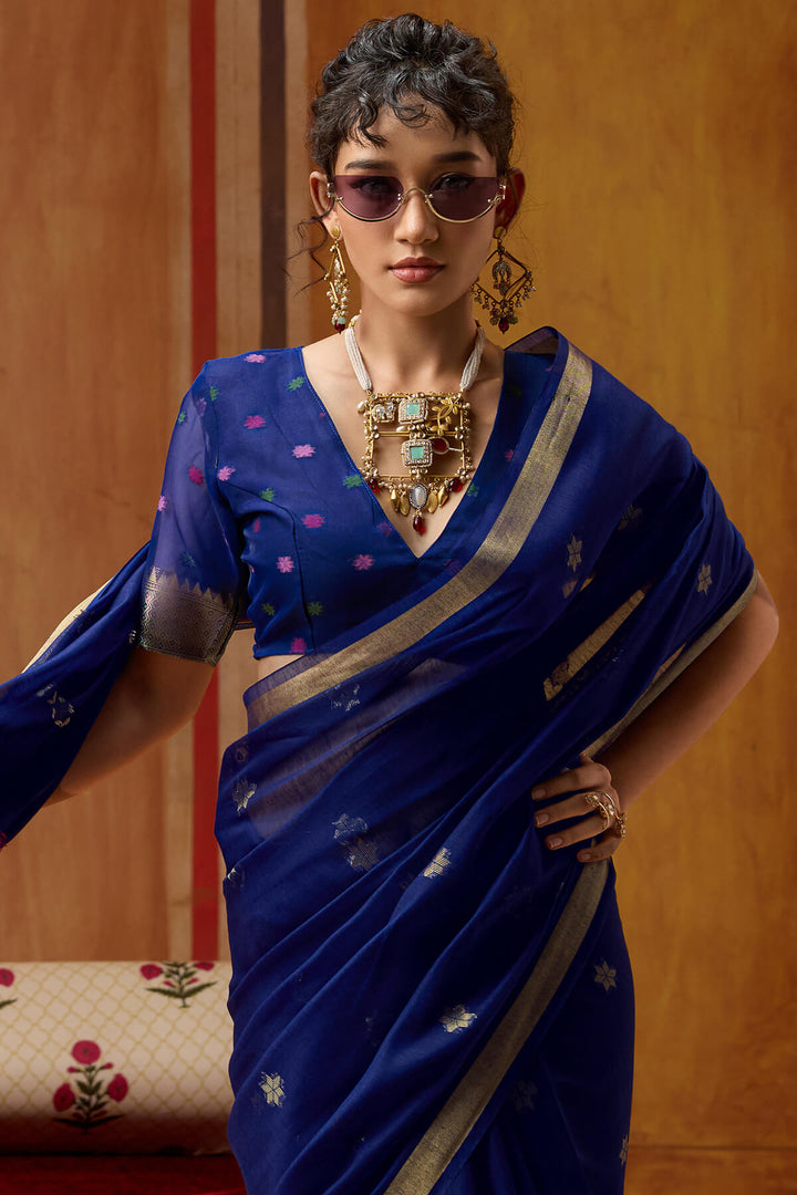 Gulf Blue Handloom Munga Cotton Saree