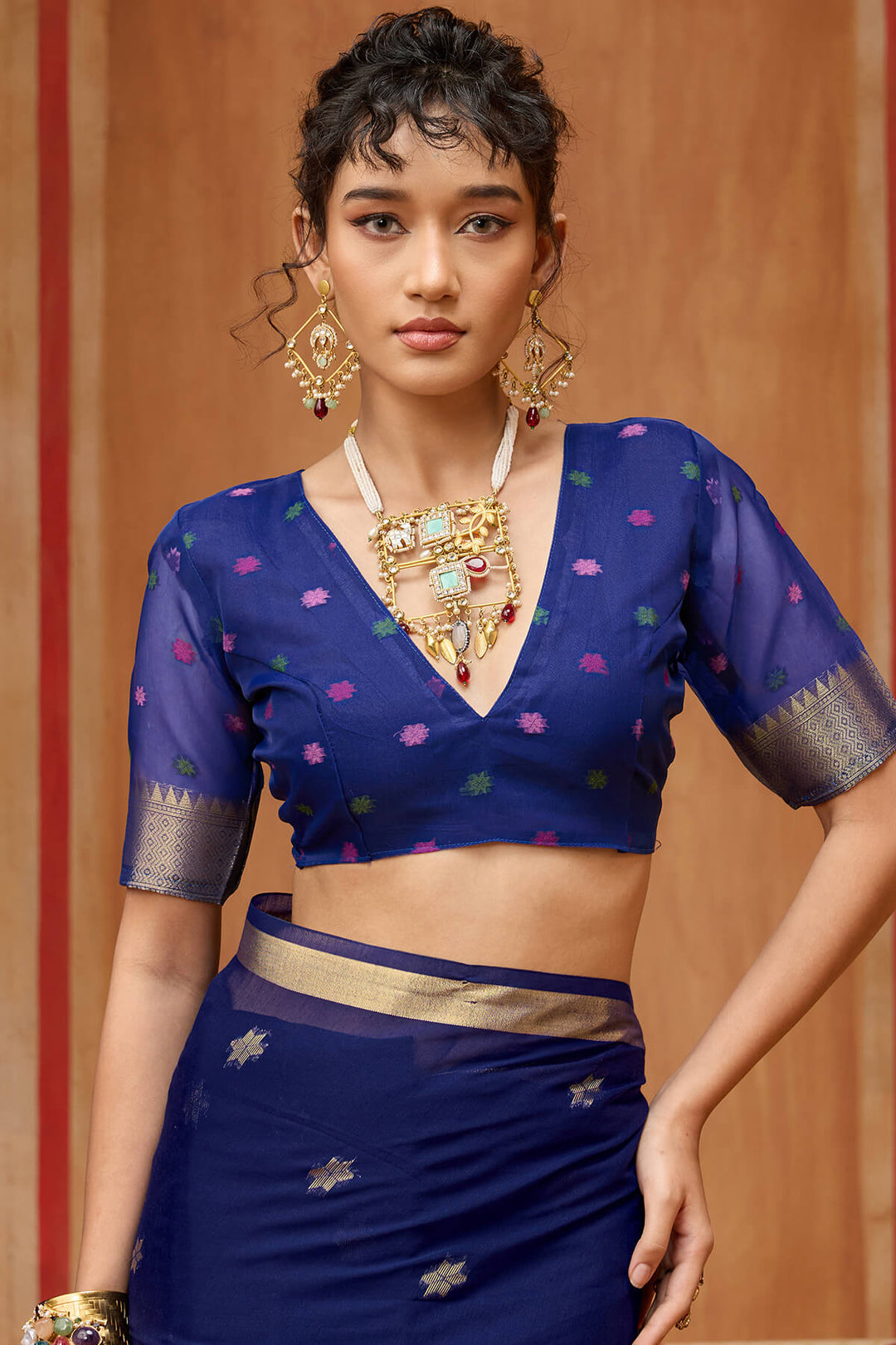 Gulf Blue Handloom Munga Cotton Saree