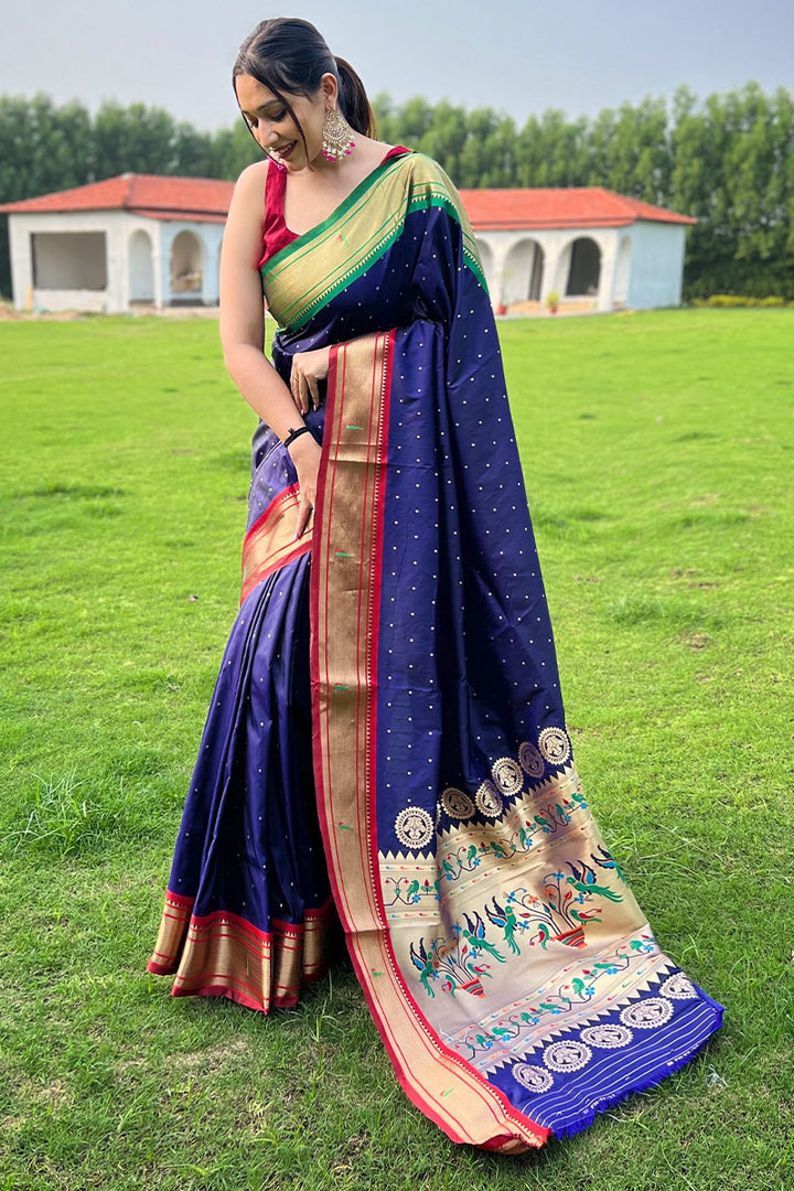 Gulf Blue Paithani Silk Saree