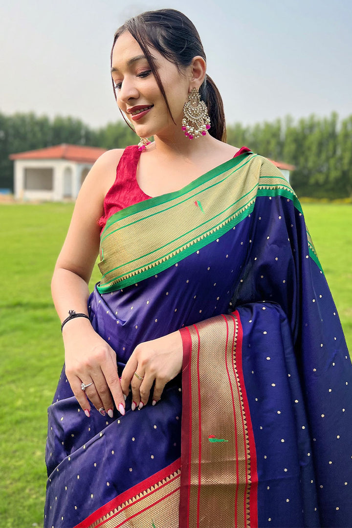 Gulf Blue Paithani Silk Saree