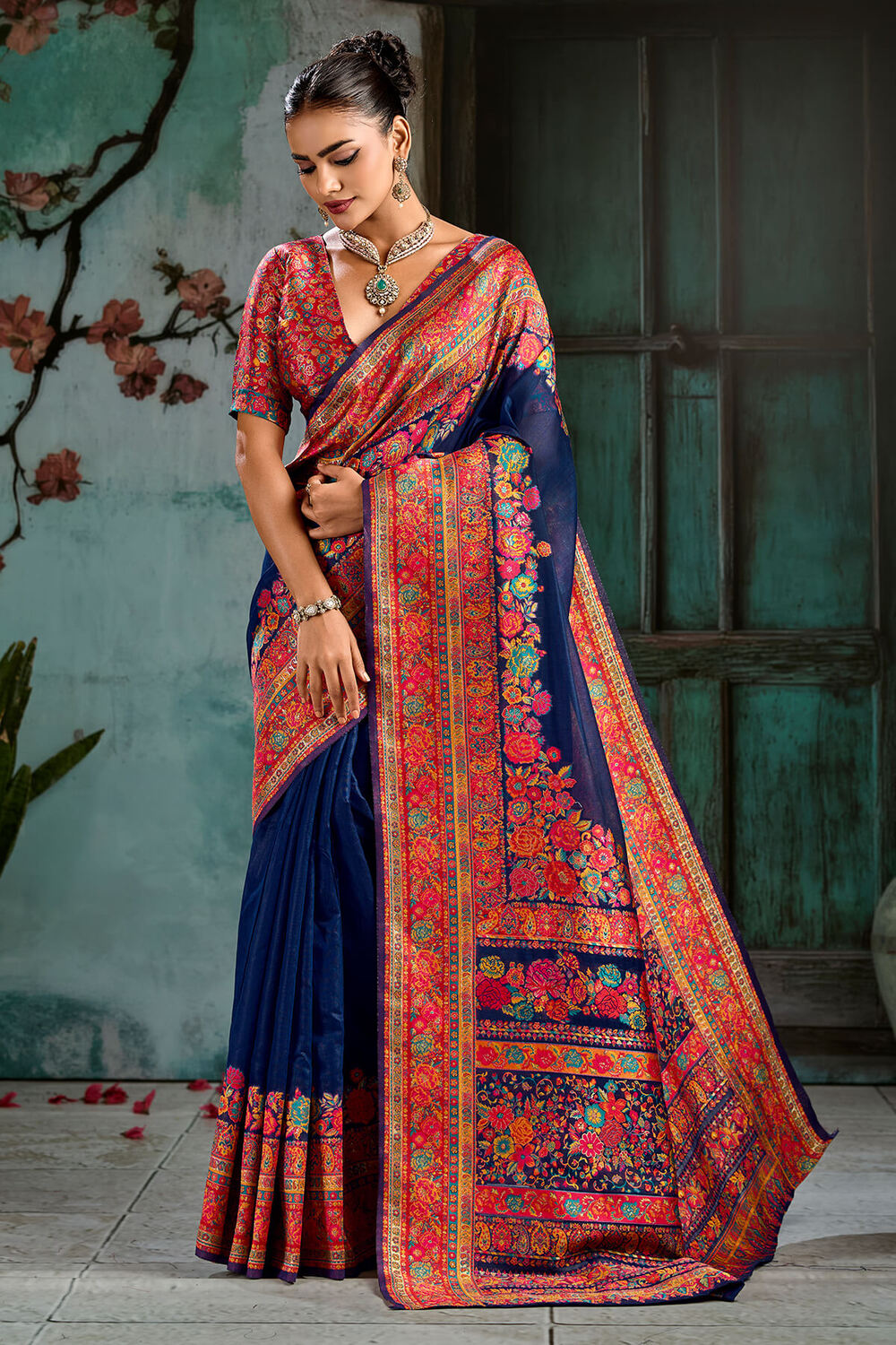 Gulf Blue Pashmina Silk Saree